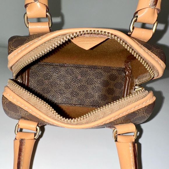 ✨CELINE Vintage Macadam Triomphe Canvas Leather Micro Mini Boston Handbag Brown - Picture 11 of 17